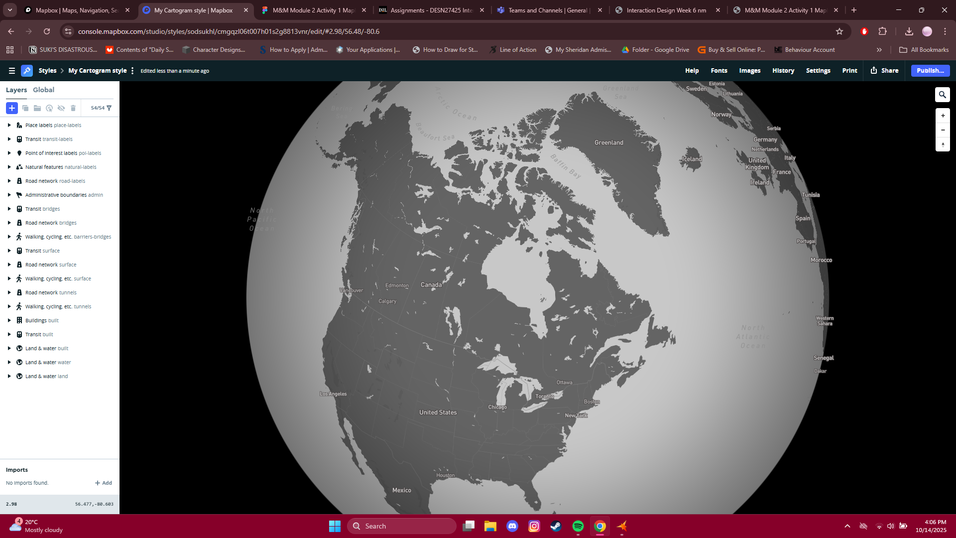 Zoomed out to take a look at the map's earth before scrolling to find Oakville